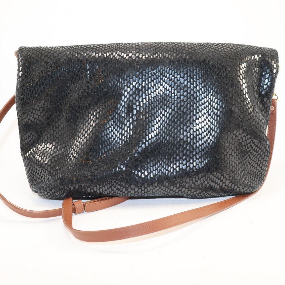 Sorial Black Snake Print Convertible Tote Crossbody Brown Leather Trim - Picture 2 of 9